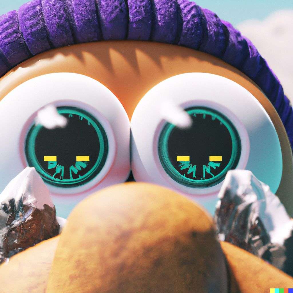 someone gazing at Mount Everest, close-up, very cute, emoji, multicolored, Unreal Engine 3D render, trending on ArtStation, realistic materials